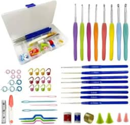 Kit Crochê Com 16 Agulhas Acessórios e Caixa Organizadora Artesanato Iniciante Frio