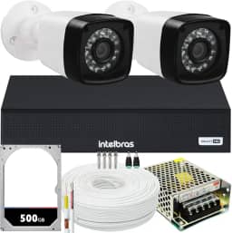 Kit 2 cameras seguranca 2 mega Full HD IR DVR Intelbras 1004