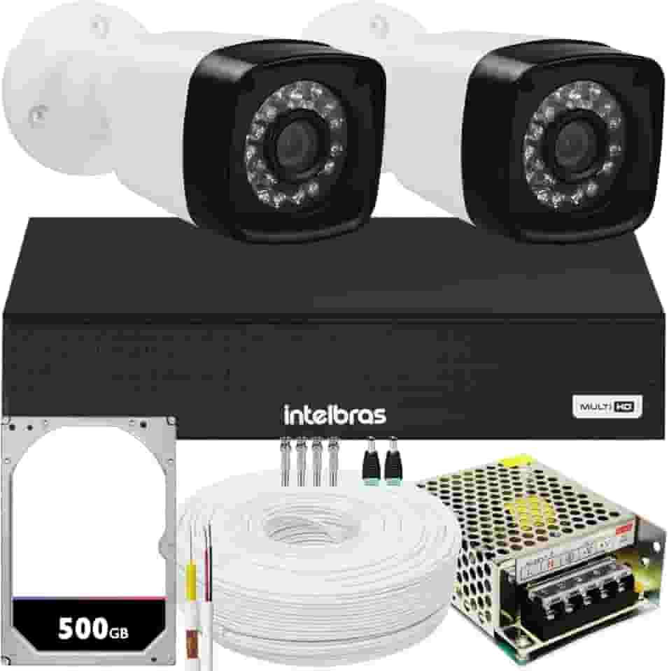 Kit 2 cameras seguranca 2 mega Full HD IR DVR Intelbras 1004