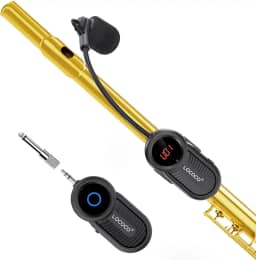 Sistema de microfone de flauta sem fio UHF: receptor e transmissor de microfone de instrumentos de música de sopro, alcance de 50 metros com tela digital, para flauta, picolo, clarinete