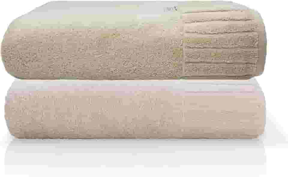 Jogo Toalha De Banho Gigante Ele/Ela Velour 500g/m�, 100% Algod�o, 02 Pe�as 85cm x 150cm, Toque Super Macio, Aconchegante, Melhor Absor��o, Moderno E Sofisticado (Bege/Ros�)