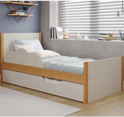 Bicama Infantil Solteiro 100% Mdf Bibox Cama Auxiliar Com Rodizio Uli Nature/off White