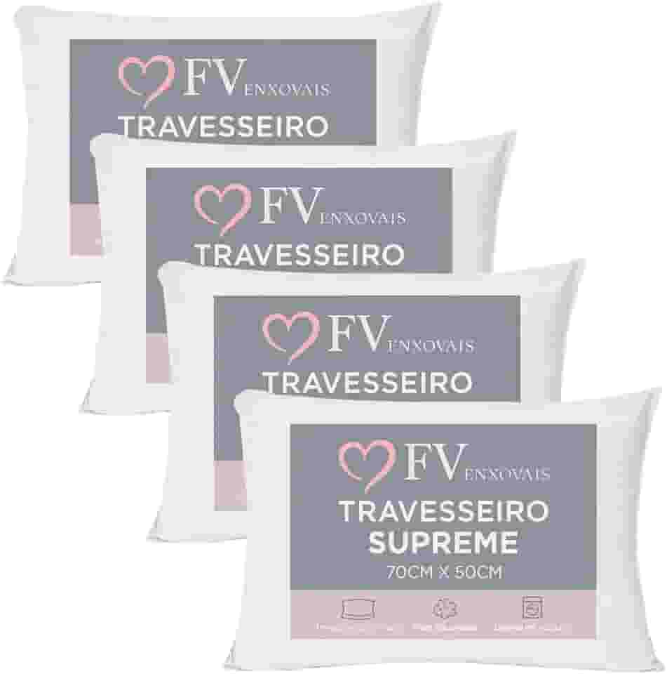 4 Travesseiros Antialérgico Toque Macio Textura Firme Lavável na Máquina Fibra Siliconada Tamanho Padrão 70x50 (4)