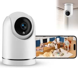 Câmera de Segurança Wi-Fi Interna, Câmera Inteligente com Rotação 360°, 2MP Full HD, Visão Noturna Colorida, Detecção de Movimento Humano, Áudio Bidirecional, Seguimento Automático