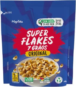 Cereal Super Flakes Da Magrinha 200g – Original com 7 Grãos Nobres, Adoçado com Açúcar Demerara e Maltitol, Sem Transgênicos e Gordura Hidrogenada, Plant-Based, Sem Lupas de Alto Teor