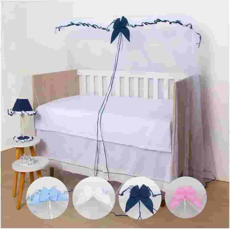 Mosquiteiro de Fita c/Laço Para Berço Quarto de Bebê Menina Menino 01 Peça (Marinho)