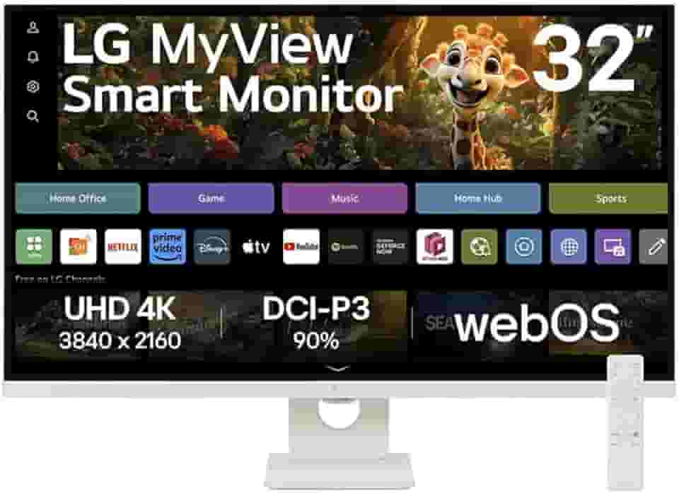 Monitor LG MyView Smart - Tela UHD 4K 32', WebOS, ThinQ Home, Air Play, Screen Share, Bluetooth, – 32SR73U-W