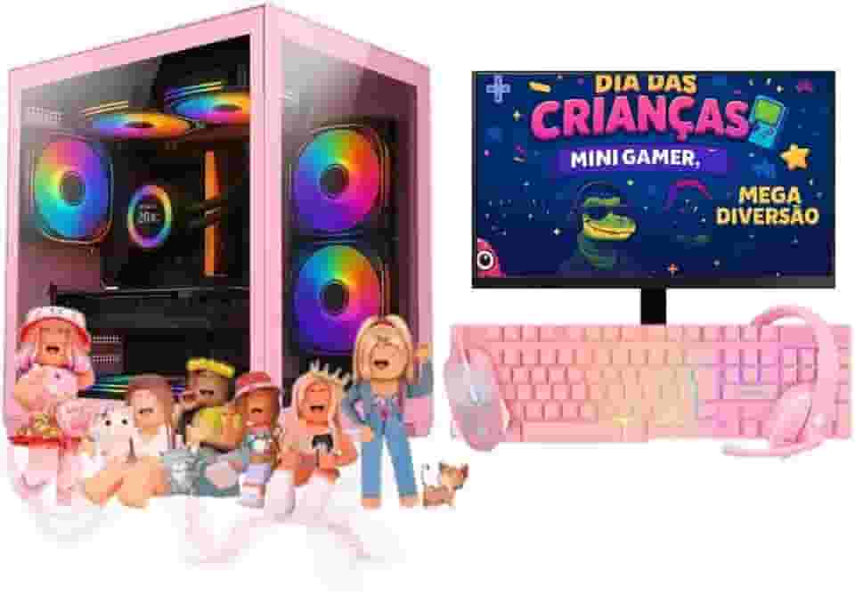Computador Infantil Completo Intel I5 Memoria Ram 16GB SSD 240GB Kit Gamer Rosa