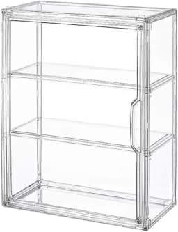 BOHOIDEE Vitrine transparente de 3 camadas para figuras, caixa organizadora de armazenamento em acrílico com porta magnética, vitrine à prova de poeira montada na parede para figuras de ação