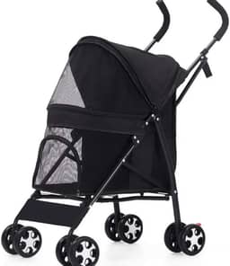 Carrinho Passeio Pet Gato Cahorro Dobrável, Suporta até 15kg com Porta Copos e Cesto Removível Animal de Estimação