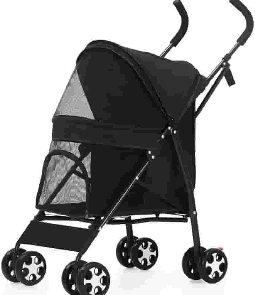 Carrinho Passeio Pet Gato Cahorro Dobrável, Suporta até 15kg com Porta Copos e Cesto Removível Animal de Estimação