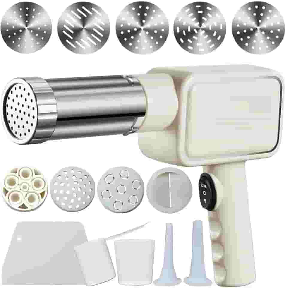 Máquina elétrica de massa, máquina de fazer macarrão portátil, máquina de macarrão sem fio, com moldes e cortador modeladores, branca