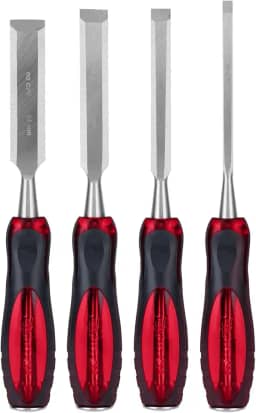 MTX Jogo de Formões 4 Peças (6/12/18/24mm), Aço CrV 60 HRC para Madeira, Cabo 2 Componentes Antiderrapante