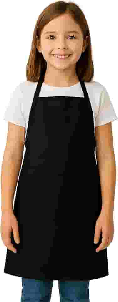 Avental Infantil Unissex com Bolso Frontal, Tecido Oxford, Preto/Azul Marinho/Branco, Tamanho Único 37x47cm, para Crianças 4-8 Anos