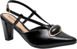 Sapato Scarpin Verniz Bico Fino Salto Alto Bloco ABS