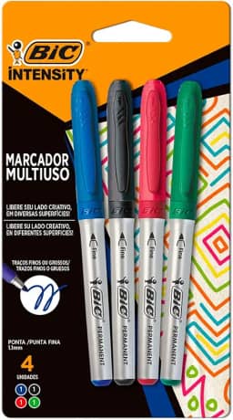 Pincel Marcador Permanente BIC Marking, Ponta Média de 1.1mm, 4 Cores Clássicas, c/ Grip Emborrachado, 903886