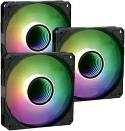 Kit 3 Cooler Fan RGB para PC Gamer, Ventoinhas 120mm com Espelho Infinito, Iluminação RGB, Rolamento Hidráulico, 1500RPM, 38CFM, Operação Silenciosa