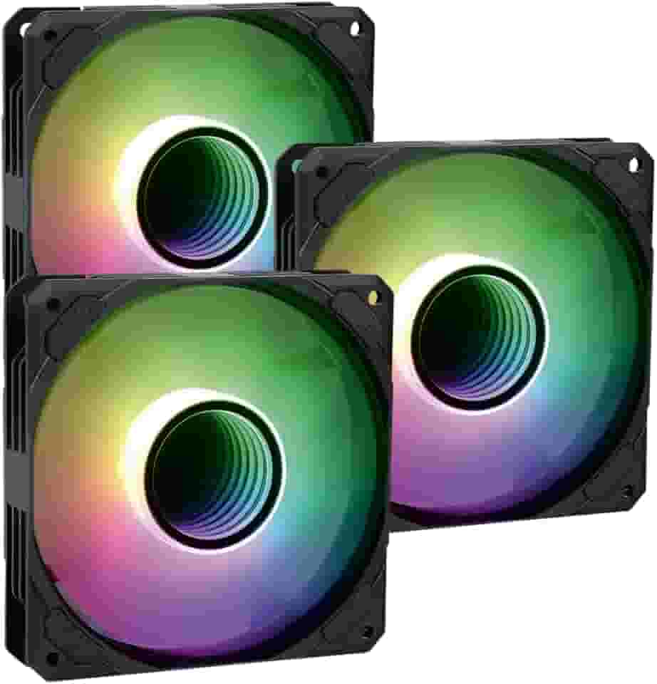 Kit 3 Cooler Fan RGB para PC Gamer, Ventoinhas 120mm com Espelho Infinito, Iluminação RGB, Rolamento Hidráulico, 1500RPM, 38CFM, Operação Silenciosa