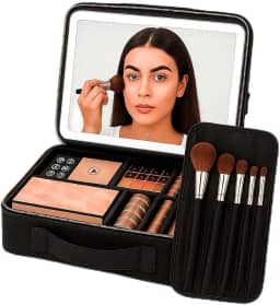 Maleta de Maquiagem com Espelho e Luz LED USB Ajustável, Necessaire Organizadora Profissional, Bolsa Makeup Portátil Grande para Viagem