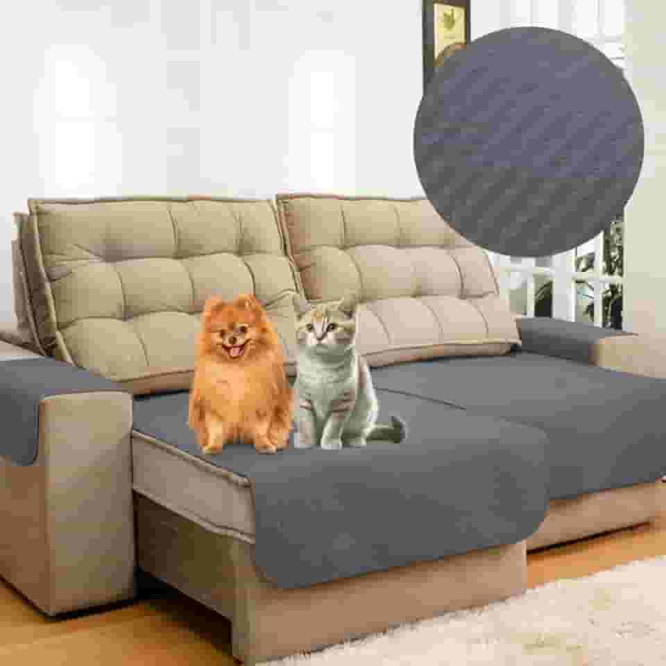 Capa Protetora De Sofá Anti Arranhão Gato Retrátil 2,20 Cinza Escuro