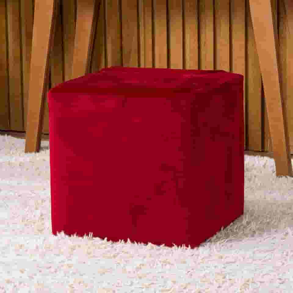 Capa de Puff Quadrado Avulsa Lisa Ajustável com Elástico - Tecido Veludo Suede Decoração Banquinho Luxo Para Sala Quarto Pufe Banco Protetor Banqueta Centro (Vermelho)