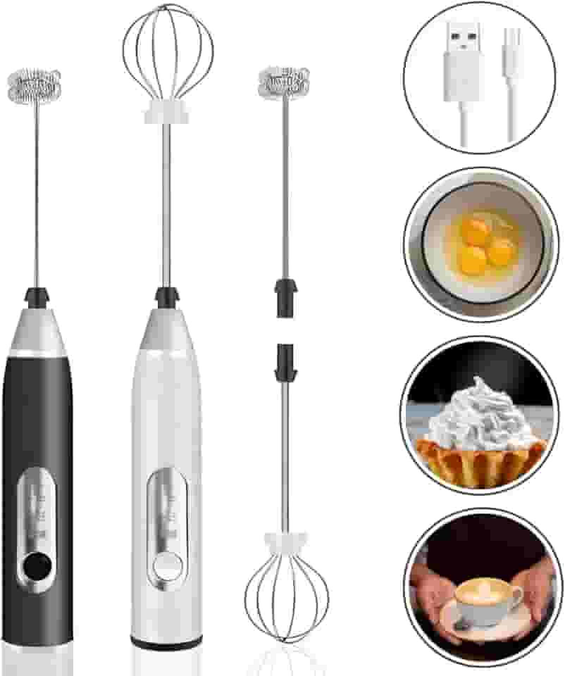 Mini Mixer Portátil USB Recarregável – Espumador de Leite e Café, Batedor de Ovos, Whey e Outras Bebidas, 3 Velocidades