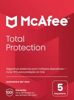 McAfee Total Protection | 5 dispositivos | Software de segurança cibernética inclui antivírus, VPN segura, gerenciador de senhas, monitoramento da Dark Web | Cartão-chave