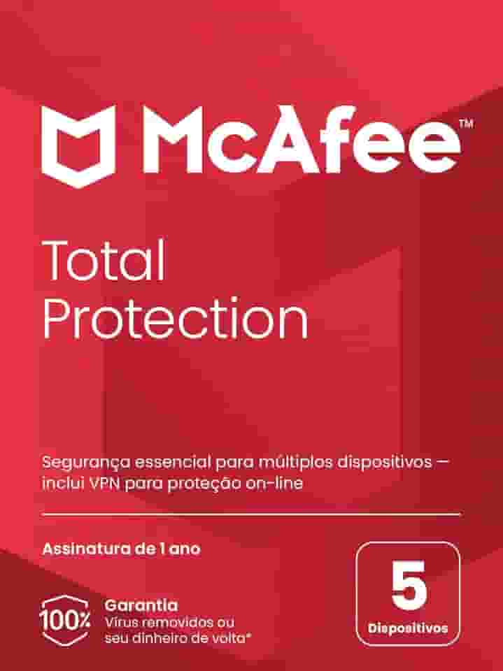 McAfee Total Protection | 5 dispositivos | Software de segurança cibernética inclui antivírus, VPN segura, gerenciador de senhas, monitoramento da Dark Web | Cartão-chave