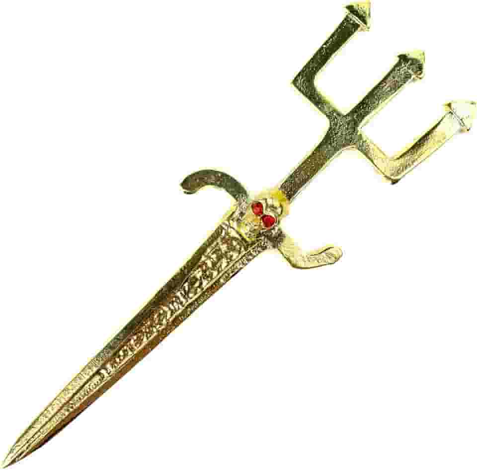Athame Exu com Tridente e Crânio em Metal Dourado 17 cm