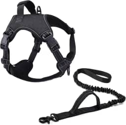 Coleira Peitoral Power + Guia Elástica Cachorro MADOG Tamanho:G;Cor:Preto