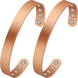 2 pulseiras magnéticas de cobre para mulheres e homens, 99,9% pulseiras magnéticas de cobre sólido, pulseira de punho, tamanho ajustável, 6.8 Inch x 0.35 Inch x 0.08 Inch, Cobre, Sem Pedra