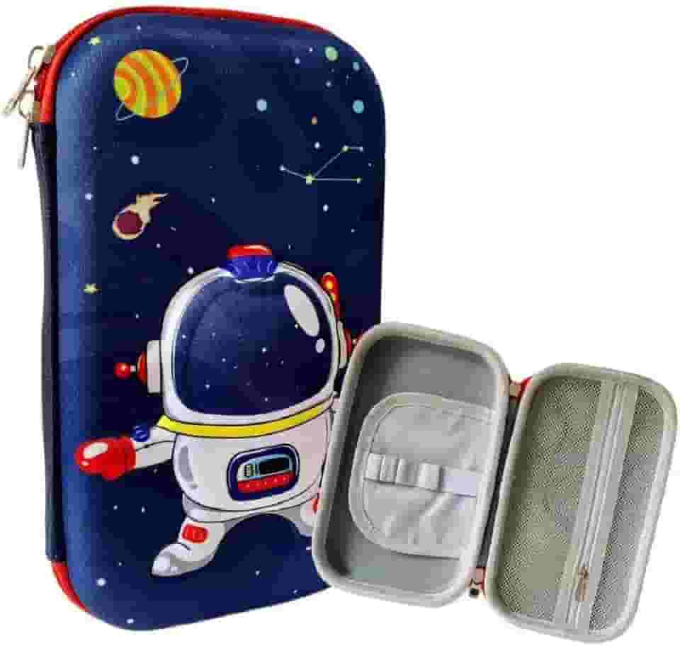 Estojo Escolar Masculino com Design de Astronauta 3D – Estojo Box Infantil Azul para Meninos | Resistente, Espaçoso e Charmoso | Ideal para Organização Escolar (Astronauta)