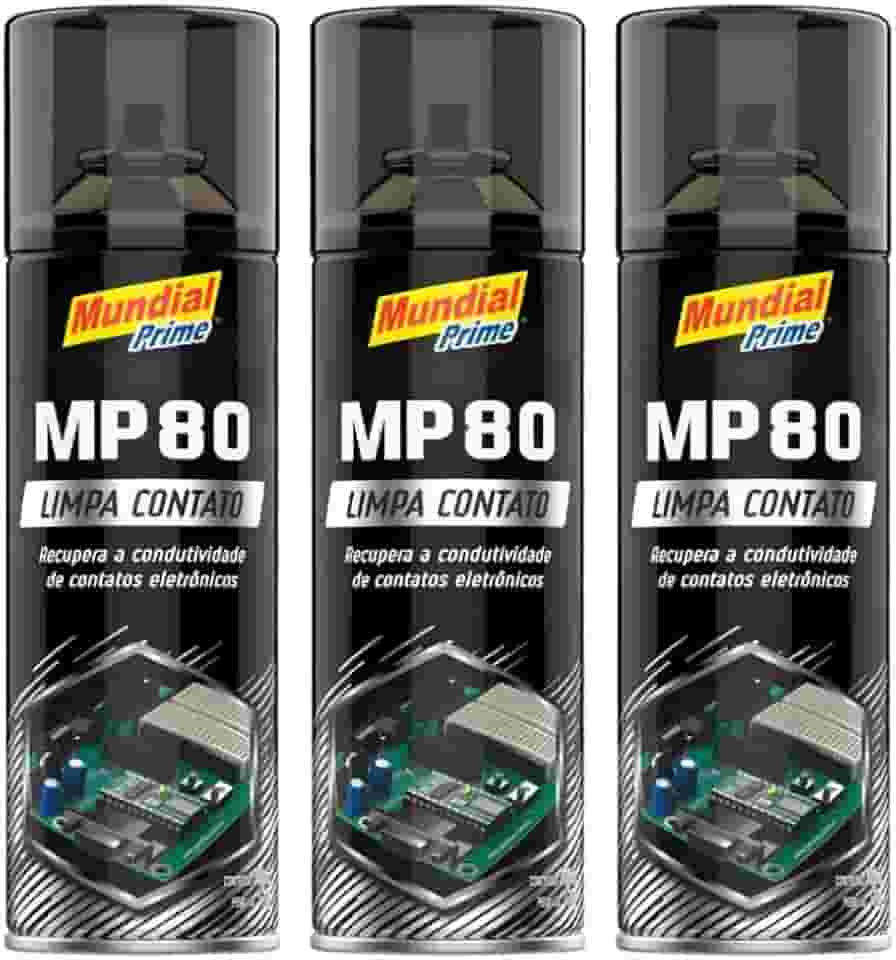 Kit 3 Limpa Contato Elétrico Spray 300ml Mundial Prime MP80 Aeroflex – Remove Oxidação, Poeira e Garante Melhor Contato em Componentes Elétricos