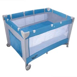 Berço Portátil Desmontável Prime Baby Amici com Ajuste de 2 Alturas, Colchonete Dobrável, Bolsa de Transporte e Rodas com Trava de Segurança Até 17kg (Azul)