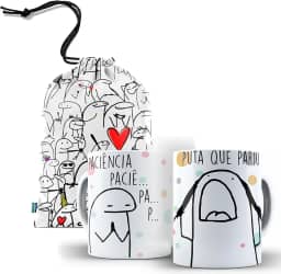 Caneca Meme Divertida + Saquinho de Presente Paci?ncia, Paci?ncia Puta Que Pariu