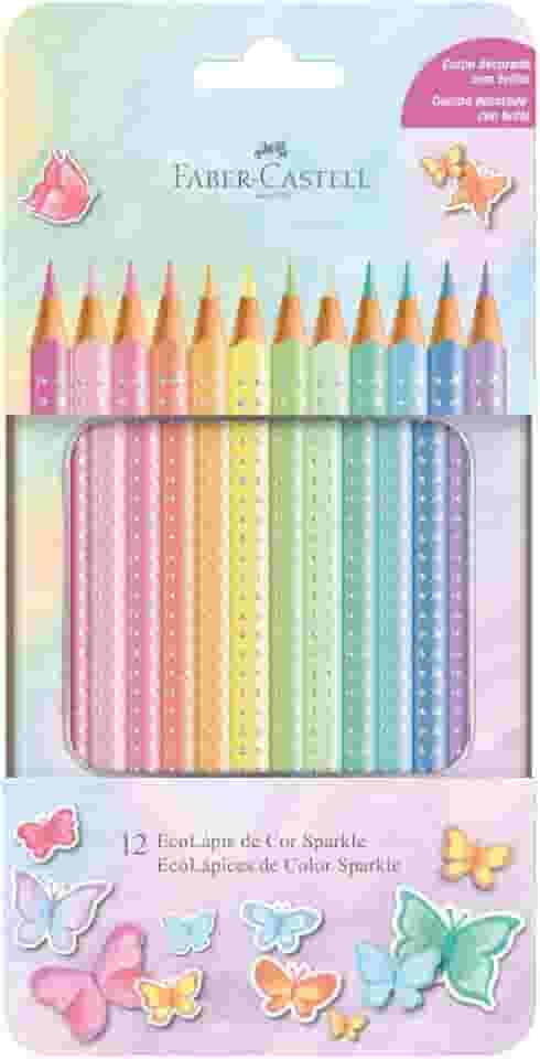 Lápis De Cor, Faber-Castell, Ecolápis Sparkle Estojo de Metal, 116156, 12 cores Pastel