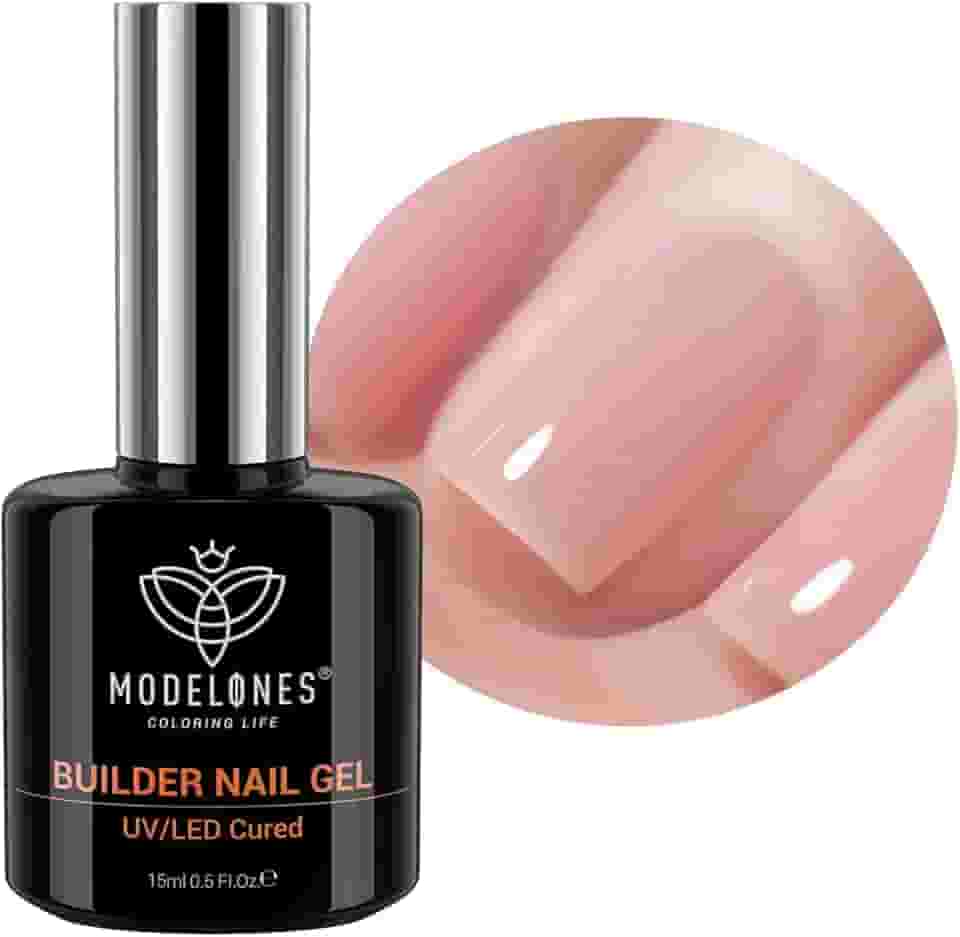 modelones Construtor de gel para unhas, construtor rosa nude neutro 8 em 1 para espessamento de unhas, base de borracha rosa blush rosa, lâmpada LED curada, fortalecedor, esmalte em gel rígido extensor para salão faça você mesmo