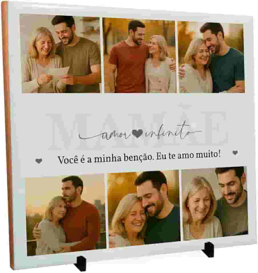 Quadro Personalizado com 6 Fotos Tema Mãe Amor Infinito Presente para Dia das Mães com Mensagem Personalizada
