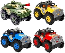 Kit com 4 Carrinho Maluco Jeep Carro Cambalhota Bate E Volta