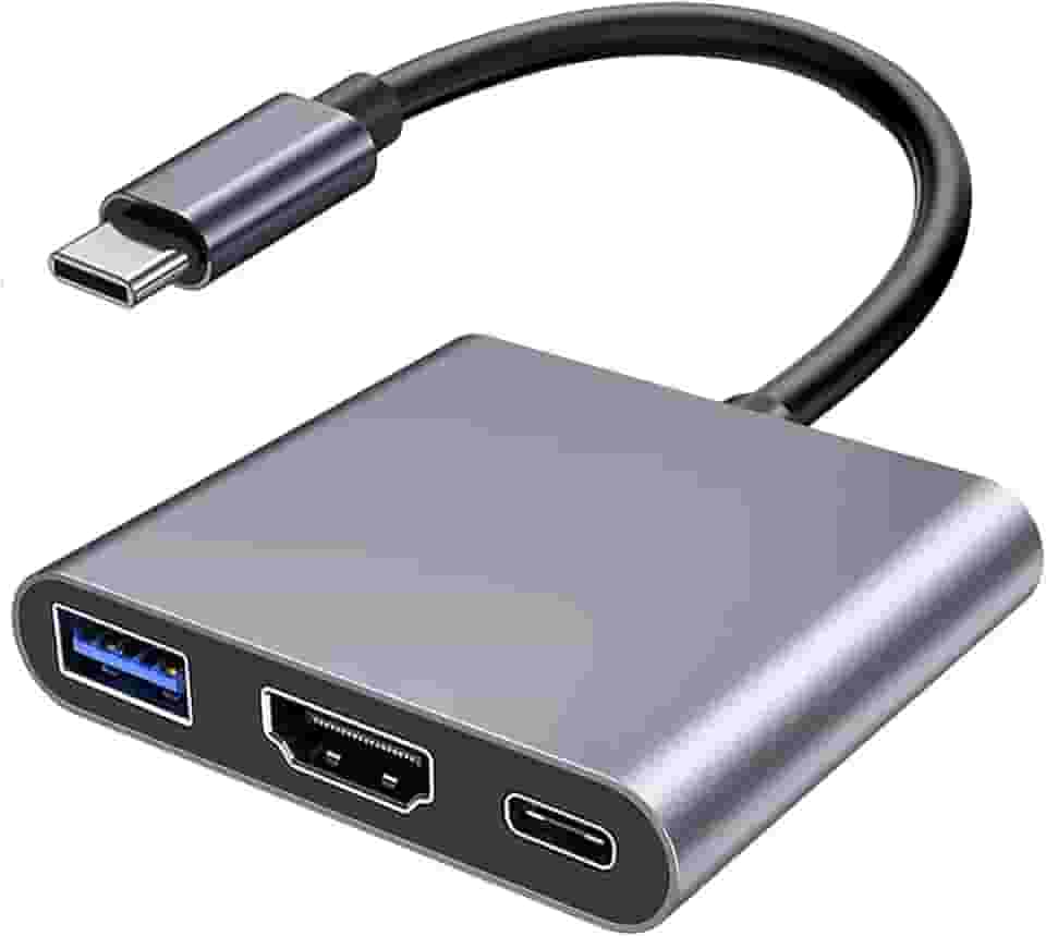 Adaptador USB-C 3 em 1, Hub HDMI 4K, USB 3.0, Carregamento Rápido, Compatível com MacBook e DEX Android, Cinza