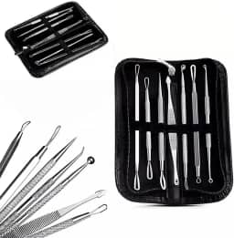 Kit Extrator de Cravos e Espinhas Premium 7 Peças Aço Inox Estojo Profissional Limpeza Pele Facial Segura