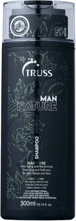 Truss Professional Shampoo Man Nature | Cabelo, barba e pele | Prevenção de acne e foliculite | Higienização profunda 300ml