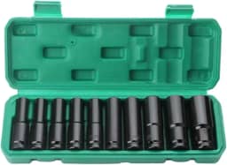 Jogo de Soquetes de Impacto 1/2 Profundos 10 Peças (8-24mm) - Cr-V - Alta Torque - Caixinha Organizadora - Ideal Carros e DIY