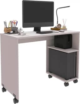Escrivaninha Beauty Mesa Computador Notebook Nicho Para Gabinete E Rodízios (Branco)