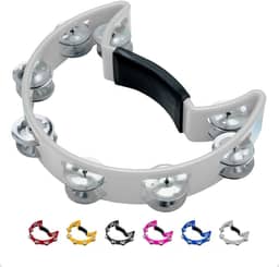 Pandeiro Meia Lua Profissional Pandeirola de Mão Colorida Instrumento Percussão Musical Em ABS (Branco)