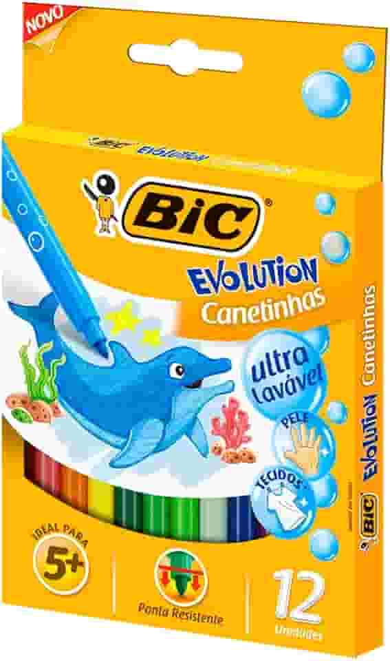 Canetinha Hidrográfica BIC Evolution, c/ 12 Cores, Ultra Lavável, Ponta Resistente, 940599, 1 Unidade