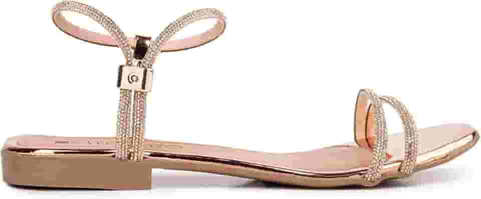 Sandália Feminina Rasteira com Tiras Brilhantes, Rasteirinha, Bronze, Ouro, Preto, Elegante, Leve Confortável