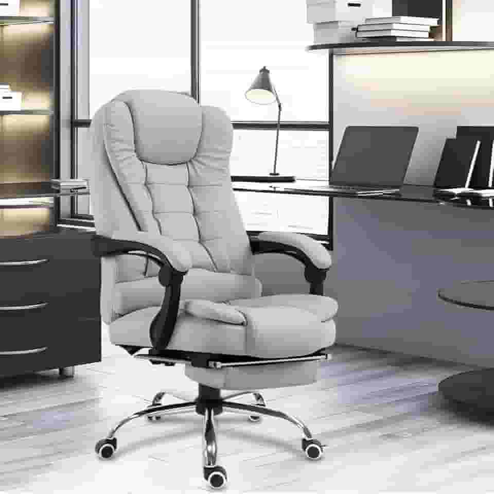 Cadeira De Escritório, Cadeira De Com Apoio Para Os Pés E Encosto Ajustável (Cinza)