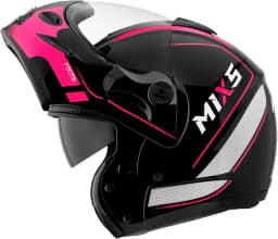 Capacete de Moto Mixs MX Captiva Route Brilhante Com Viseira Interna Solar Óculos de Sol Articulado Escamoteável Robocop Cinza Com Rosa