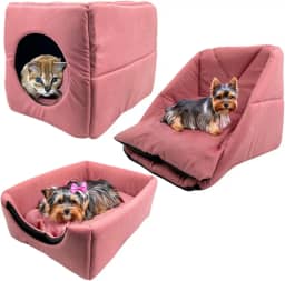 Cama Toca Iglu 3 em 1 Suede Cachorro Gato Frio Quente Pet P (Rosa)